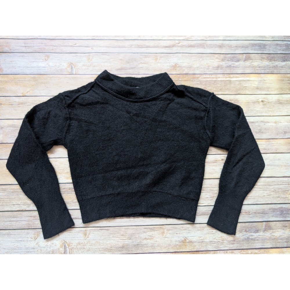 Free People Sweater Women Small 100% Cashmere Black Mock Neck Cropped